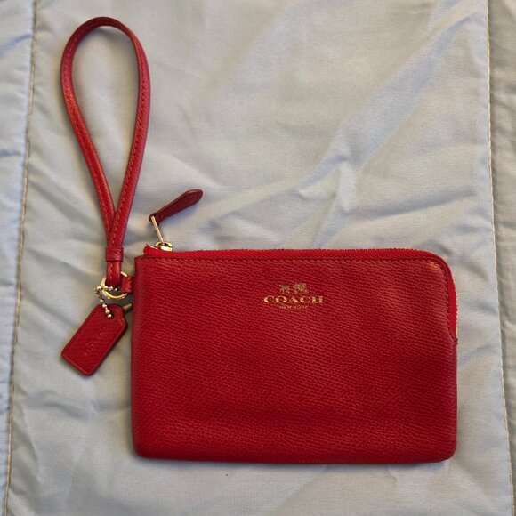 Women's Red Leather Coach Wallet-Pouch - Picture 1 of 5